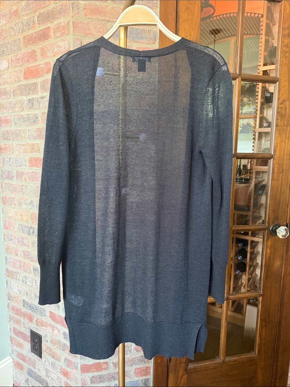 Halogen Black linen blend summer weight Open-Front Women's Cardigan - Picture 4 of 4